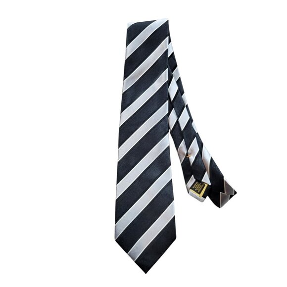 Donald J Trump Signature Collection Silk Tie Mens Black Gray Striped Mark* - Picture 1 of 6